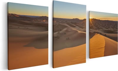 Artaza Canvas Schilderij Drieluik Woestijn in de Sahara met een Opkomende Zon - 120x60 - Foto Op Canvas - Canvas Print