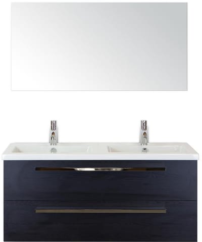 Seville Badmeubelset 120 cm - 2 Laden Black Oak - Wastafel Djazz Dubbel met Spiegel