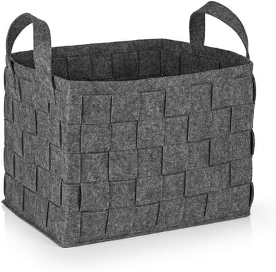 Opbergmand van vilt met handvat 40x30x30 cm | Ideaal voor het opbergen van haardhout en tijdschriften | Duurzaam en veelzijdig | Opvouwbare opbergmand [Donkergrijs]