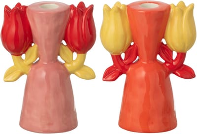 J-Line kaarshouder Tulip Dolomiet - keramiek - mix - set van 2