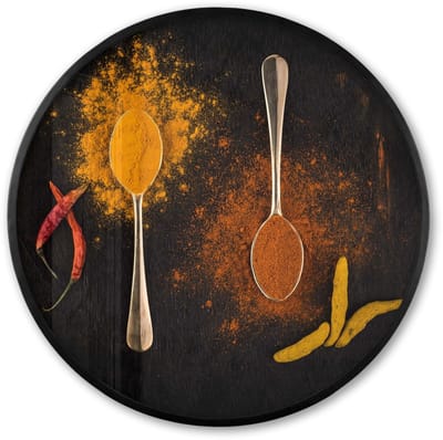 Poster in lijst Rond - Fotolijst 60x60 cm - Posters - Stilleven - Lepels - Eten - Kruiden - Zwart - Ronde posterlijst zwart - Decoratie - Wanddecoratie woonkamer - Muurdecoratie slaapkamer