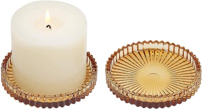 Set van 2 Glazen Pijler Kandelaars Rond met Gekartelde Rand | Tafeldecoratie & Bruiloft Decoratie