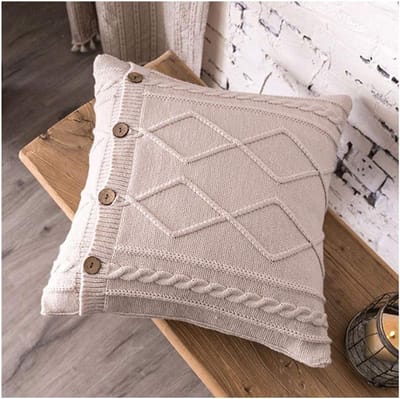 Gebreide Kussenhoes - Sierkussenhoes Decoratief - Woonkamer Decoratie - Kabel Breien Stijl - 45x45 cm - Roze