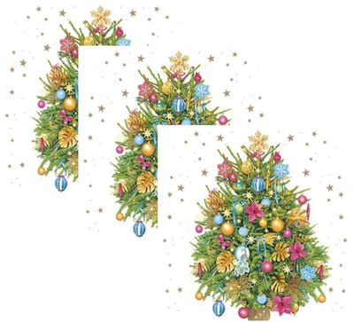 Daisy kerst thema servetten - 60x st - 33 x 33 cm - versierde kerstboom - papier