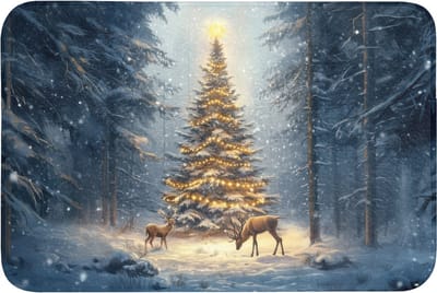 Badmat 90x60 cm - Antislip - Kerstlicht - Woud - Hert - Donker - Badmatten voor badkamer - Badkamermat - Douchemat - Badkamer mat