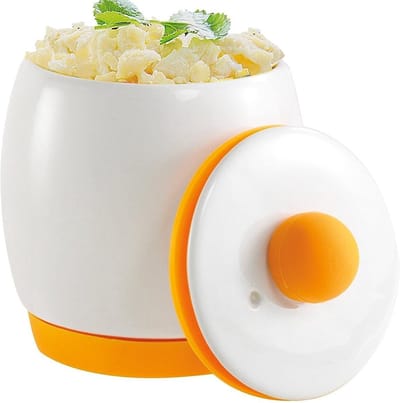 Magnetron Eierkoker - Eierkoker - Eierstoompan - Eierkoker Magnetron - Ei Koker - Draagbare Mini Snelle Eierkookbeker - Voor Keuken Ontbijt - Magnetron Eierkoker van Keramiek - Snel luchtige eieren bereiden - Wit/Oranje - 1 Stuk