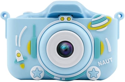Vision Products Digitale Kindercamera met silicone beschermhoes Space voor 4-10 jaar met Selfie& Spelletjes - Foto & Video - Blauw