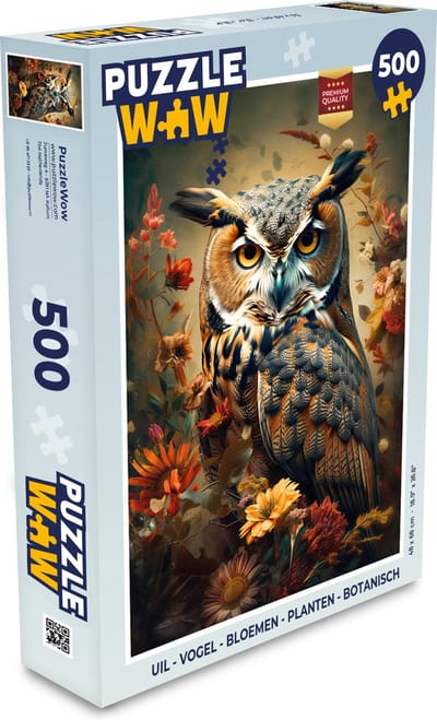 Puzzel Uil - Vogel - Bloemen - Planten - Botanisch - Legpuzzel - Puzzel 500 stukjes