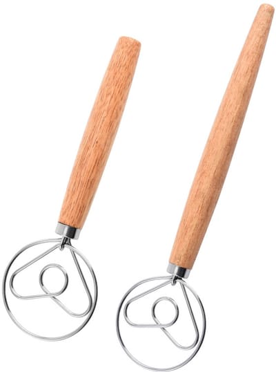 2-delige mixer - Ei-garde - Deense deegmixer - RVS-mixer met dubbel oog - Deegmixer van voedingskwaliteit - Geschikt voor het maken van cake, koken en bakken van gebak - Houtkleur