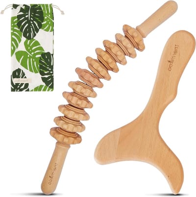 Houtmassageset - Lymfedrainage tools - Spierontspanning Lichaam - Natuurlijk Beukenhout - 550 g - Houtkleur