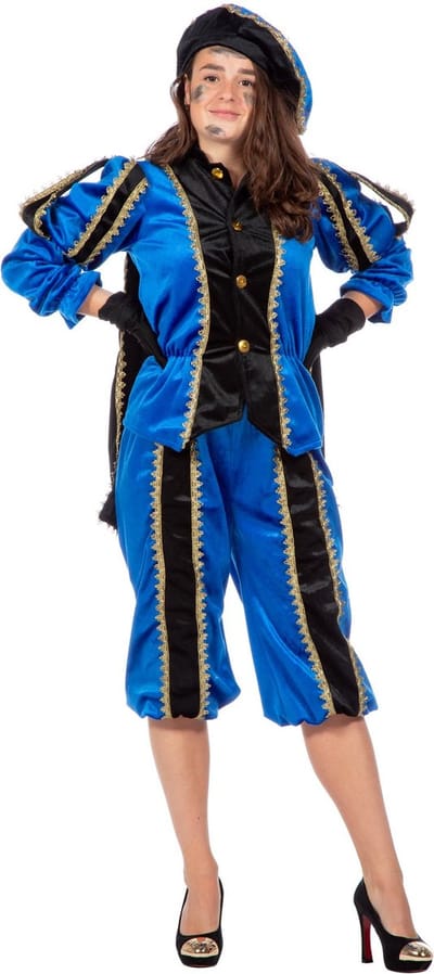 Piet zwart/blauw imitatie fluweel voor volwassenen