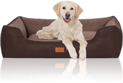 Knuffelwuff Hondenbed Luke van velours met fijn handgeweven karakter XL 105 x 75cm bruin-aardappelkleurig