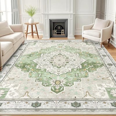 Olanly Vintage Vloerkleed - Lichtgroen En Wit - Laagpolig Tapijt - Geschikt Voor De Woonkamer - 153x214 cm