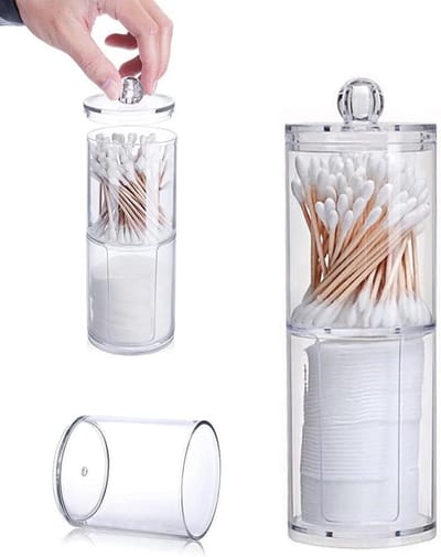 Praktische opbergdoos voor watjes en wattenstaafjes met deksel, 2-laags ontwerp, ideaal voor make-up en badkamerorganisatie