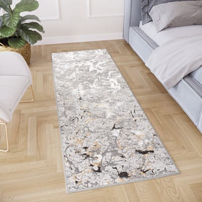 Tapiso Crystal Loper Tapijtloper Lichtgrijs Laagpolig Vloerkleed Maat- 70x350