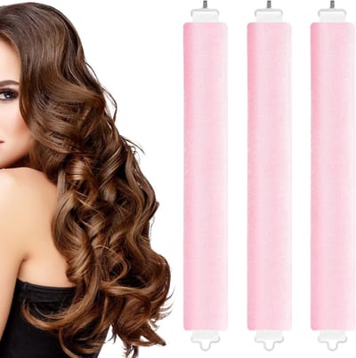 3-delige Haar Krulset zonder Hitte - Haar Krullers voor Golfjes en Krullen, Ideaal voor Korte en Lange Haartypes (Roze)