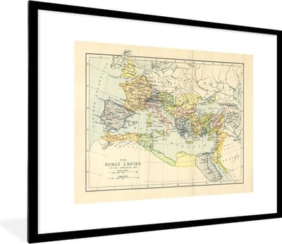 Poster in lijst - Fotolijst 80x60 cm - Posters - Klassieke wereldkaart Romeinse Rijk - Posterlijst zwart - Decoratie - Wanddecoratie woonkamer - Muurdecoratie slaapkamer