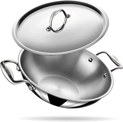 Rvs Kookpan met Deksel - 5,1L Kadai - Geschikt voor Inductie en Gas
