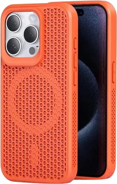 Koelend Telefoonhoesje geschikt voor iPhone 17 – Ademend Hardcase Telefoon Case , Warmteafvoer, Anti-Oververhitting & Beschermend Design-Oranje