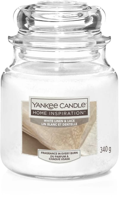 Yankee Candle Home Inspiration - White Linen & Lace Medium Geurkaars - 75 branduren