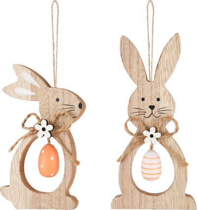 Dekoratief | Hanger bunny m/eitje, hout, 12x6x1cm, set van 2 stuks | A250284