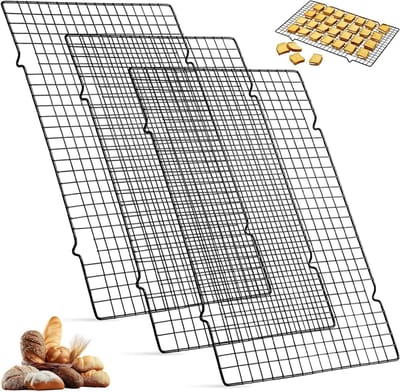 Dailygoods - 3 stuks afkoelrooster, 40 x 25 cm, anti-aanbaklaag, koolstofstaal, taartrooster, koekjesrooster, rechthoekig, zwart, herbruikbaar, roestvrij staal, brood, bakaccessoires, voor taart, grillen, drogen