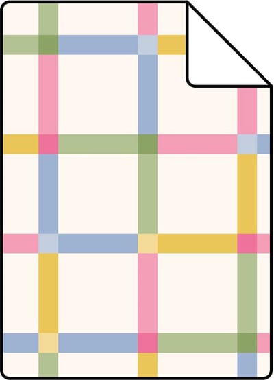 Proefstaal ESTAhome behang geblokt motief roze, groen, blauw en geel - 26.5 x 21 cm - 132059-S
