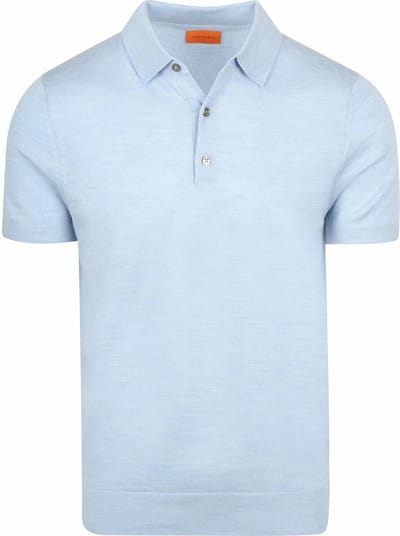 Suitable Polo Merinowol Lichtblauw - Maat S - Heren - Polo shirt Heren met Korte mouw