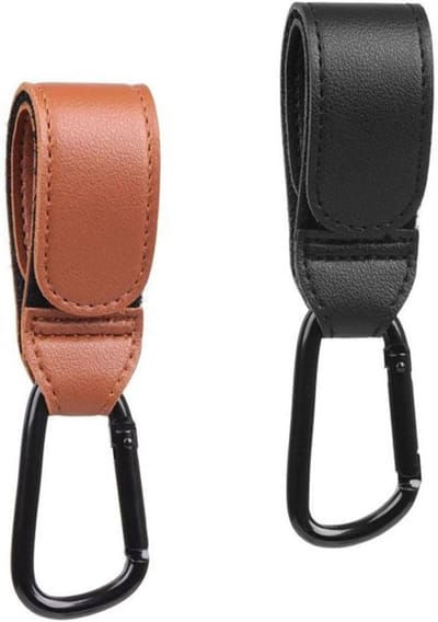 Set van 2 handige kinderwagen haken - leer - zwart - buggy accessoire - kinderwagen clip met haak