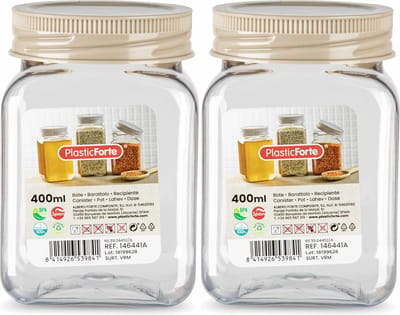 PlasticForte Voorraadpot/bewaarpot - 2x - 400 ml - kunststof - beige - B7 x H11 cm