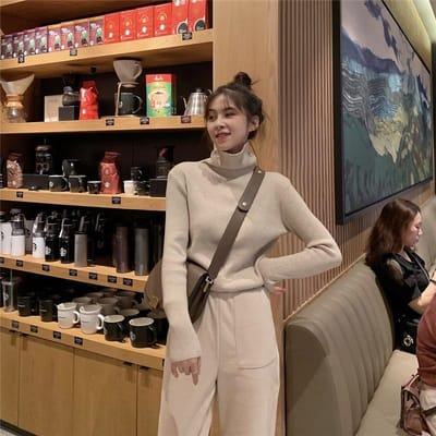 Pull tricoté à col haut et manches longues pour femmes, automne et hiver, doublure ajustée, pull-over, chemise de fond S brown