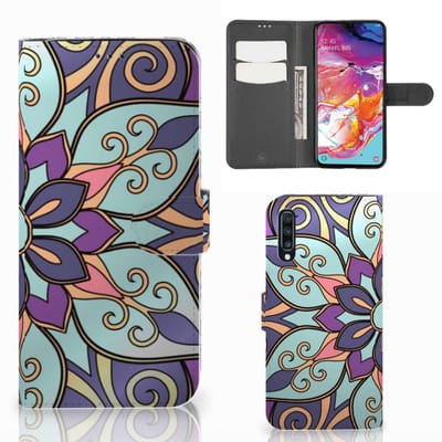 Boekhoesje voor Samsung Galaxy A70 Hoesje Purple Flower