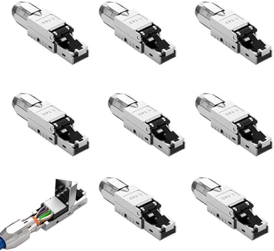 CAT 7 RJ45 Plug voor Rigid LAN Kabel, Ethernet Installatie, Toolless LSA, 10 Gbit/s, Volledig Afgeschermd, 8 Stuks