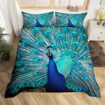 Peacock Duvet Cover Twin Full Queen King Chinese Style Peach Blossom Flowers Retro Bedding Set Wild Animal Print Comforter Cover EU Single(135*200cm)3pcs