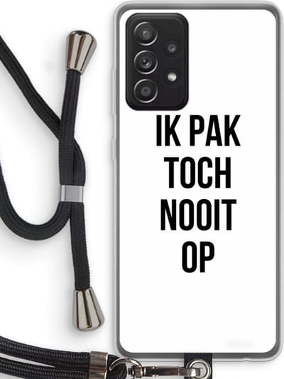 Case Company® - Hoesje met koord geschikt voor Samsung Galaxy A52s 5G hoesje met Koord - Ik pak nooit op - Telefoonhoesje met Zwart Koord - Bescherming aan alle Kanten en Over de Schermrand
