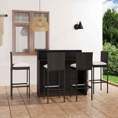 vidaXL - 5-delige - Tuinbarset - met - kussens - zwart