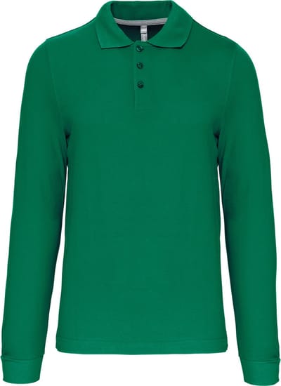 Herenpoloshirt met knopen en lange mouwen Kelly Groen - 3XL