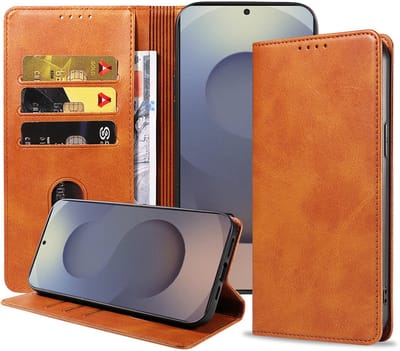 Smartphonica Telefoonhoesje Geschikt voor Samsung Galaxy S25 Ultra Kunstleer met Magnetische sluiting en Pasjeshouder Bookcase met Klepje - Bruin geschikt voor Samsung Galaxy S25 Ultra