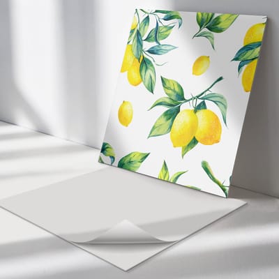 Wallfluent Vinyl Tegels - Patroon met Citroenen en Bladeren Zelfklevende Vinyl Tegels - 30 cm x 30 cm - Geel Vinyl Tegels - 9 stuks - Vierkant PVC Tegels - Bloemen En Planten Plaktegels - Vloer Tegels PVC - Plaktegels Keuken en Badkamer