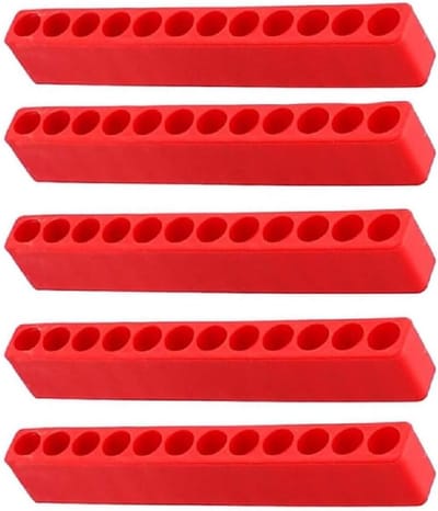 5-delige Bitopslagset met 12 gaten - Plastic Bit Houder en Schroevendraaier Opbergdoos in Rood voor Hex Bits en Schroeven