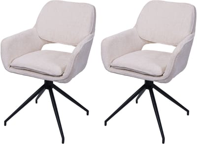 Set van 2 eetkamerstoelen MCW-N74, keukenstoel, draaibaar met terugloop, chenille stof (490g/m²) Oeko-Tex ~ crème