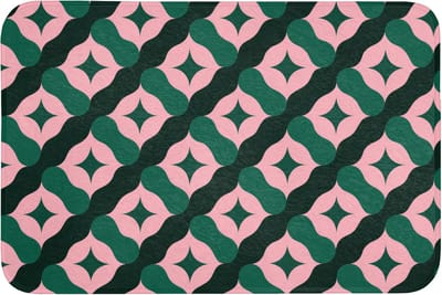 Badmat 90x60 cm - Antislip - Groen - Roze - Retro - Sterren - Badmatten voor badkamer - Badkamermat - Douchemat - Badkamer mat
