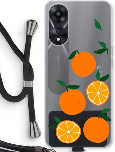 Case Company® - Hoesje met koord geschikt voor Oppo A78 5G hoesje met Koord - Will you be my clementine - Telefoonhoesje met Zwart Koord - Bescherming aan alle Kanten en Over de Schermrand