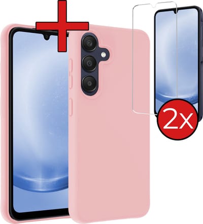 Hoesje - Met 2x Screenprotector - Geschikt voor Samsung Galaxy A25 - Sterk & Shockproof - Telefoon Hoes - Back Cover - Siliconen Case - Telefoonhoes - Lichtroze