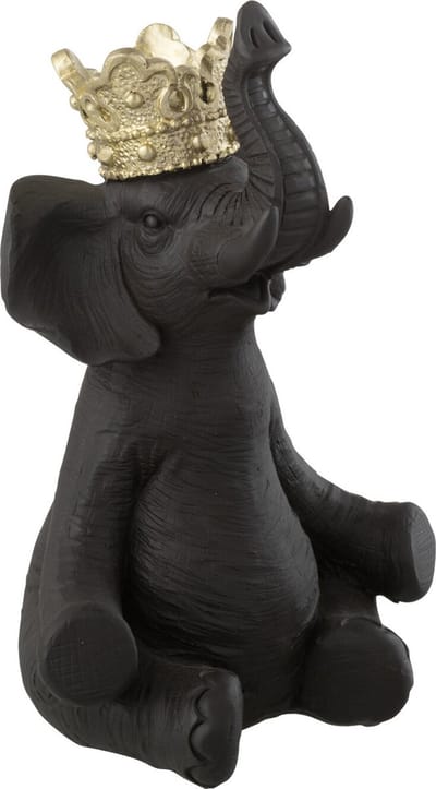J-Line decoratie Olifant Kroon - polyresin - zwart/goud - small