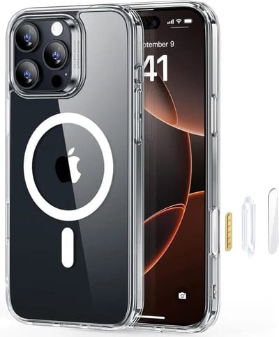 ESR Classic Hybrid HaloLock Hoesje Geschikt voor Apple iPhone 16 Pro | Compatibel met MagSafe / Qi2 en HaloLock | Back Cover met Magneet | Cameraregelaar Control Knop | Transparant