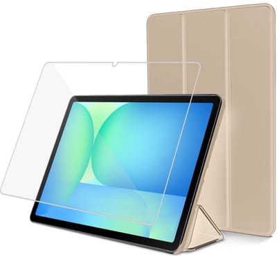 ChiGuard Hoesje & Screenprotector geschikt voor Samsung Galaxy Tab S10 FE / S10 Lite / S9 FE / S9 Hoesje – Gehard Glas - Shock Proof Hoesje – Smart Cover - Goud