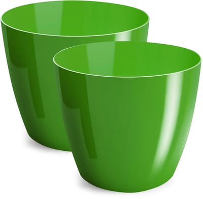 Blumentopf, plantenbak van decoratieve kunststof, 2-delige set bloempotten, voor grote en kleine planten, kruidentop, (2 Pack) Groen, ø 12 cm