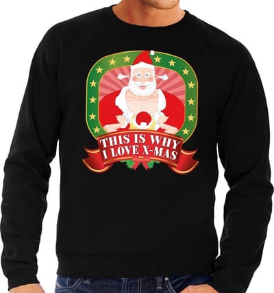 Foute kersttrui / sweater voor heren This is why I love Christmas - zwart - Kerstman met dame S