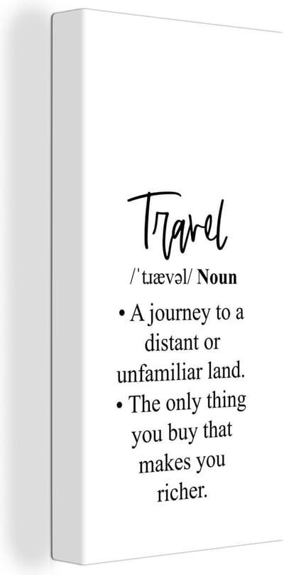 Canvas Schilderij Spreuken - Quotes - A journey to a distant or unfamiliar land - Travel - 20x40 cm - Wanddecoratie